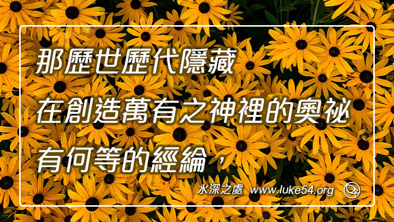 那歷世歷代隱藏在創造萬有之神裡的奧祕有何等的經綸,向眾人照明