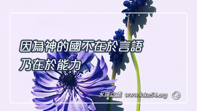 因為神的國不在於言語,乃在於能力