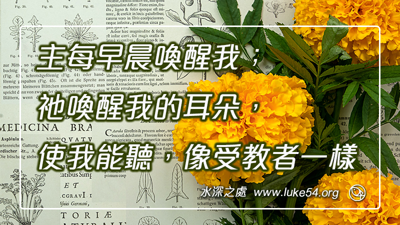主每早晨喚醒我;祂喚醒我的耳朵,使我能聽,像受教者一樣
