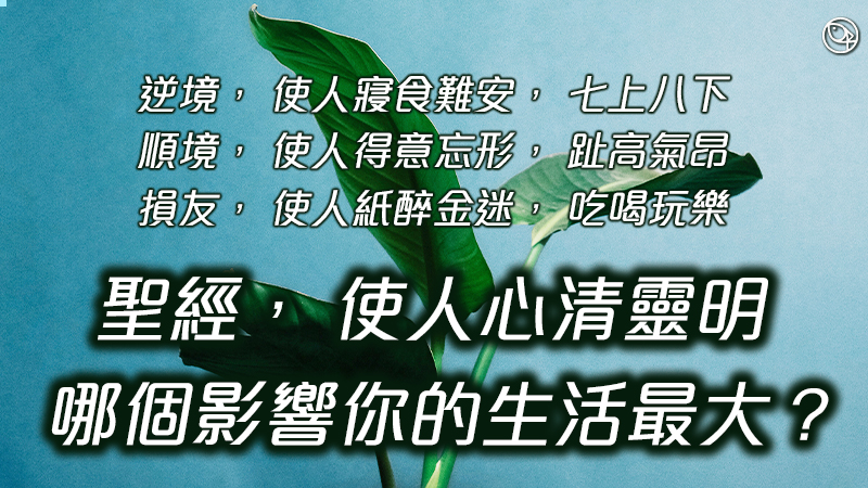 逆境、順境、損友、聖經,哪個影響你的生活最大?
