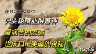 在缺水與疫情中，只要認識並得著神，最痛苦的際遇，也成為最美麗的祝福