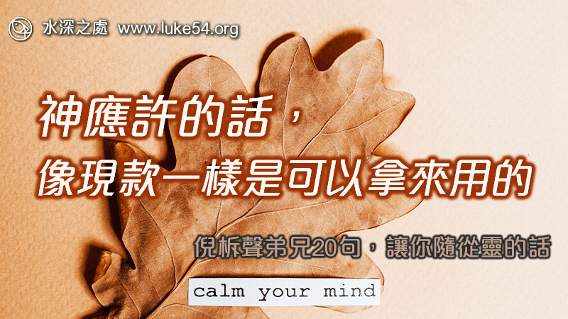 神應許的話,像現款一樣是可以拿來用的。倪柝聲弟兄20句,讓你隨從靈的話