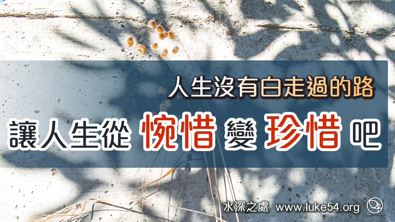 人生沒有白走過的路，讓人生從惋惜變珍惜吧...