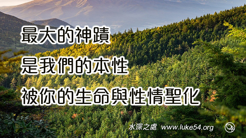 最大的神蹟，是我們的本性被你的生命與性情聖化